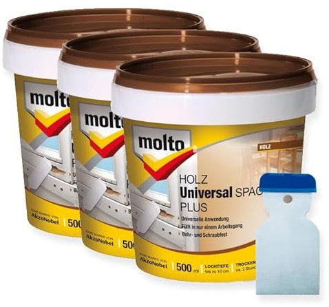 3x Molto Universal Holzspachtel Weiß 500 ml mit Spachtel