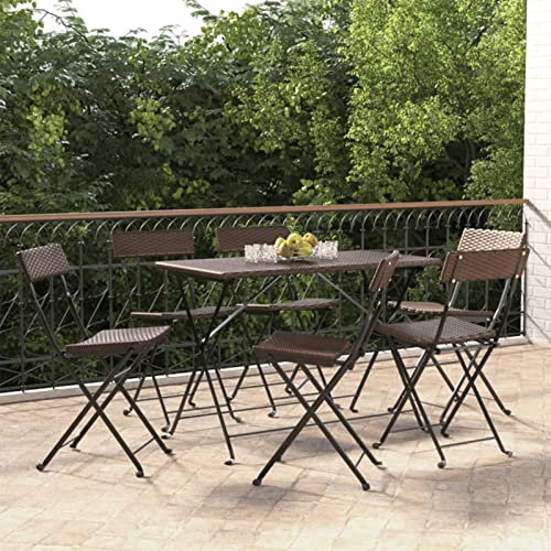 Homgoday Bistrostühle 6 Stück braun Poly Rattan und Stahl klappbar