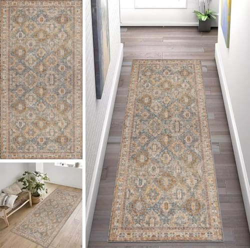 ZUZEKU Boho Braun Läufer Flur Küche Waschbar rutschfest 70X200cm Lang Vintage Küchenteppich Flurteppich Teppich Fur Korridor Wohnzimmer Schlafzimmer Meterware Anpassbar