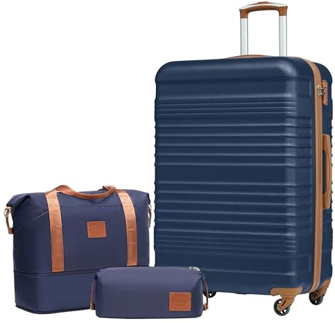 COOLIFE Koffer Set 3 Teilig: Luggage Set Groß 28‘’ + Reisetasche & Kulturtasche | ABS Hartschale, 360° Rollen & TSA-Schloss Für Europa, Kreuzfahrt & Auslandsstudium – Familienurlaub Essentials