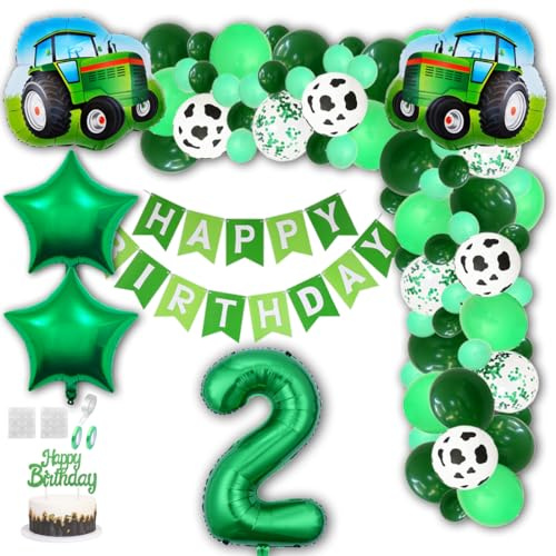 Aabellay Farm Green Tractor Decorations & Party Supplies for Birthday Foil & Latex Balloons, Cake Toppers