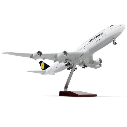 QIYUMOKE 1/160 Gussmetallflugzeugmodell für Lufthansa 747 mit Ständer | 45,7 cm LResin Modellflugzeug 747 mit Ständer für Luftfahrtbegeisterte, Geschenke oder Displaydekorationen