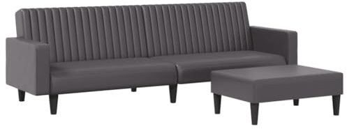 vidaXL Sofagarnitur 2-TLG., Schlafsofa mit Fußhocker, Klappbett Klappsofa mit Schlaffunktion, Bettsofa Sofabett Sofa Couch, Grau Kunstleder
