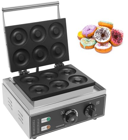 Mini macchina per ciambelle a 6 fori, macchina per ciambelle elettrica con riscaldamento fronte-retro da 1550 W con controllo della temperatura e del tempo, macchina per ciambelle commerciali antiad