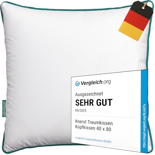 KNERST Kopfkissen 80x80 2er Set, Made in Germany, Polster Kissen, Ökotex | 2er Set Schlafkissen 80x80 cm, weich, atmungsaktiv, formstabil, waschbar, ideal für Rücken-, Seiten- & Bauchschläfer