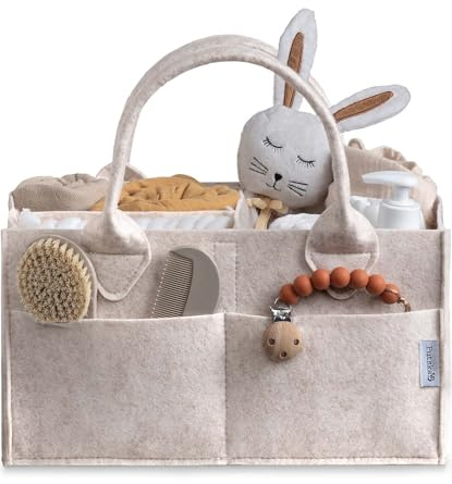 PUTSKA Windelkorb Organizer – Aufbewahrungskorb fürs Kinderzimmer, ideal für Wickelstation, Babyparty-Geschenk & Must-Have auf der Wunschliste, Neugeborenen-Essentials – Mokka, Standardgröße