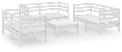 WEMYUFURN 7-TLG. Garten-Lounge-Set Weiß Massivholz Kiefer, Outdoor-Sitzgruppe, Terrassen-Lounge-Set, Garten-Couchgarnitur - Wetterbeständig, Komfortabel - für Terrasse, Garten und Balkon