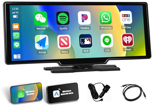SIXTOP 10.36 Portable Car Stereo with Wireless Apple CarPlay Android Auto, 64GB Card, IPS Touchscreen Car Play Screen for Car, Car Media Player with Mirror Link, Voice Control, Bluetooth, FM, AUX