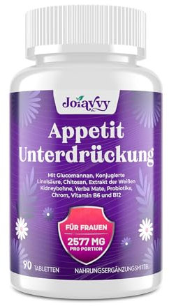 Appetitzügler für Frauen 2577mg, Hochdosiert Glucomannan aus der Konjak Wurzel, Schnell Stark Fettverbrenner, Optimiert mit Chrom, Grüntee Extrakt, Vitamin B12, Natürliche, Keto (90 Tabletten)