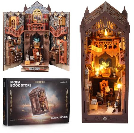 Lycidae Book Nook Kit, DIY Magic Dollhouse, Booknook, Miniature House Kit, 3D Puzzle Wooden, LED Lights, Decoration Gift, Booknook Book Shelf Decoration Gift