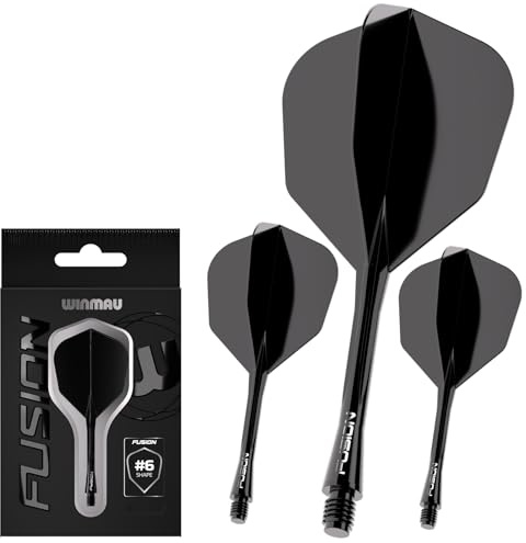 WINMAU Darts Fusion Integrated Flight & Shaft System - No.6 Shape & Design - Black Colour, Short Length