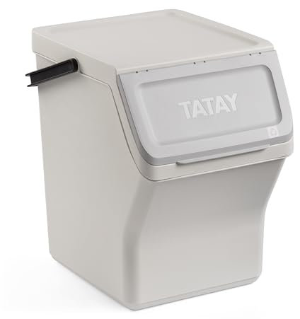 Tatay Cubo de Basura Reciclaje Easy Waste 20L | Diseño Modular y Apilable | Tapa con Sistema Click | Asa de Transporte Integrada | Hecho con Material Reciclado | 35x27x36 cm - Blanco