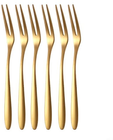 Mini tenedores de acero inoxidable (6 piezas) perfectos para recoger frutas, aperitivos y postres en cualquier ocasión (dorado)