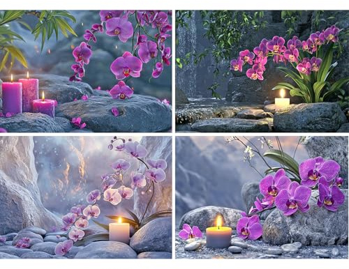 SHEGZHUC 4 Pack Diamond Painting Orchideen 40x30cm Diamond Painting Blumen Malen nach Zahlen Erwachsene Orchideen Zen Mosaik Diamant Malerei Kunst Stickerei Kreuzstich Bilder Geschenk Wand Dekor