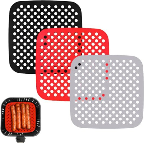 XOXVURI 3 Pièces Tapis en Silicone pour Friteuse, Air Fryer Liners Réutilisable Friteuse à air Liner Perforé - 19CM Friteuse à air Tapis en Silicone Antiadhésif Doublure intérieure Tapis