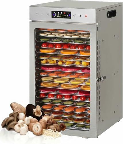 AFLEPCBRQ Food Dehydrater for Home, Food Drier Fruit Meat Drying Machine, Freeze Dryer for Candy Fish Vegetables Meat Jerky Herb Mushroom Dog Treats,18-Tray