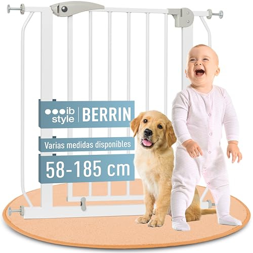 IB STYLE Barrera de Seguridad Berrin 58-185 - Barrera de Escalera, sin taladrar, Apertura de una Mano, para niños, 6 a 24 Meses, Color Blanco Gris, 175-185 cm