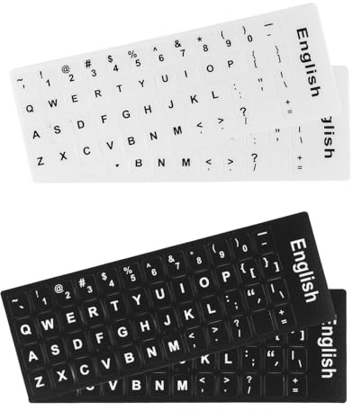 Nicear pegatinas de repuesto para teclado inglés. Dos pegatinas negras con letras blancas