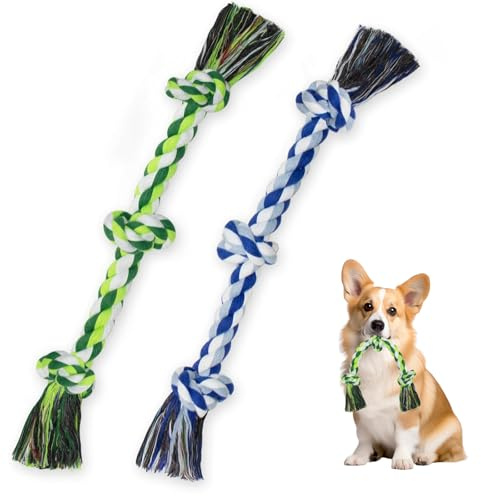 Mrltau 2 Pack 3 Knoten Hundespielzeug Seil, Mittel Und Klein Dog Toys, Hochbelastbar Hundespielzeug Unzerstörbar, 100% Baumwolle Hundespielzeug Seil, Zerrspiel Dog Toys
