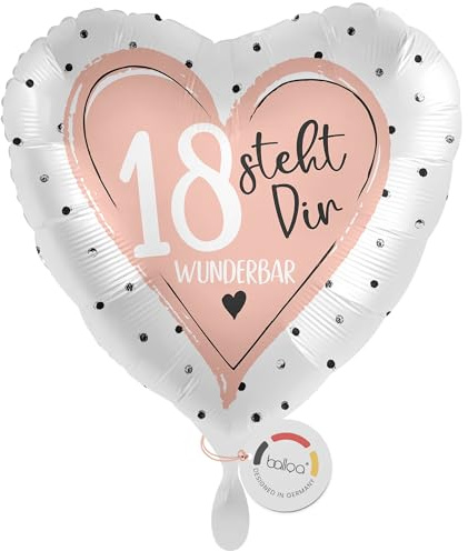 balloa Folienballon zum 18 Geburtstag, rosa Herz Motiv steht dir wunderbar, Helium-Ballon Geschenkidee für Mädchen und Frauen, Geburtstagsdeko Party Zubehör Feier, 33cm
