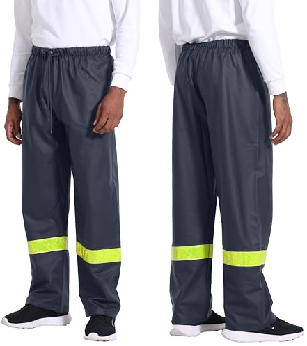Navis Marine Pantalon de Pluie Homme Imperméable PU - Haute visibilité Bandes réfléchissantes 360°, Taille élastique réglable, idéal Travail & extérieur(DB,L)