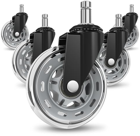 COSYLAND Office Rubber Chair Castors Replacement - Heavy-Duty Computer Gaming Desk Wheels Smooth & Safe Rolling for All Floors Hardwood and Carpet, Fits for Most Chairs (Clear)
