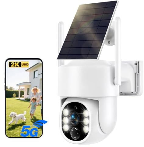 JWQPO 4MP WiFi Security Camera Outdoor Wireless, 5G/2.4G Solar Outdoor Camera, Home Surveillance with Panoramic PTZ, Automatic Tracking, Colour Night Vision, Light&Sound Alarm, 2-Way Audio