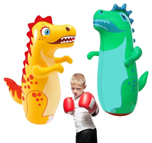 Saco de boxeo inflable de dinosaurio, 2 unidades, saco de boxeo de dinosaurio, hinchable, para niños, niños, deportes al aire libre, 95 cm