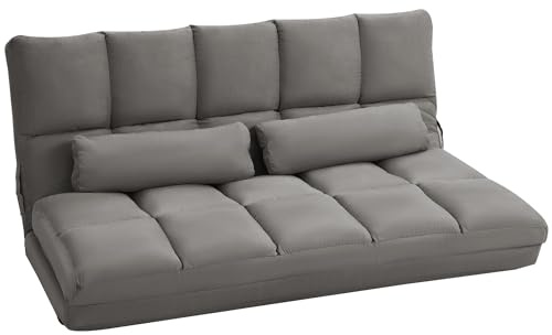 HOMCOM Divano Moderno 2 in 1, Schienale Reclinabile su 7 Livelli e Cuscini, Divano per Soggiorno per TV, Giochi, Lettura, Yoga, Ufficio, 130x73x60 cm, Grigio Carbone