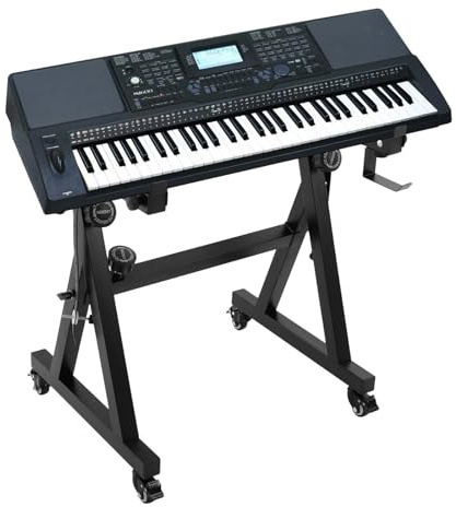 Gaabungky Höhenverstellbarer KeyboardstäNder 56-91 * 40 * 61-93cm 200kg Vielseitig Stabil Keyboard Ständer mit Rollen, Tragbarer Z-Stil Keyboardständer für Heimübung, Musikausbildung (schwarz)