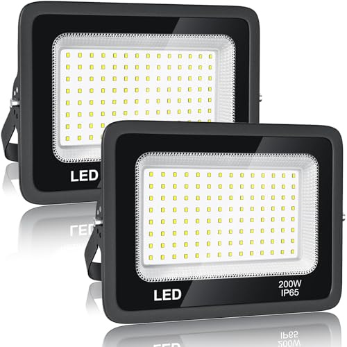 BOSITE 2 Piezas Focos LED Exterior 200W, Foco Proyector Led Blanco Fría 6500K, 20000LM Foco LED, IP65 Impermeable Proyector LED exterior para Patio, Terraza, Jardín, Garaje, Naves