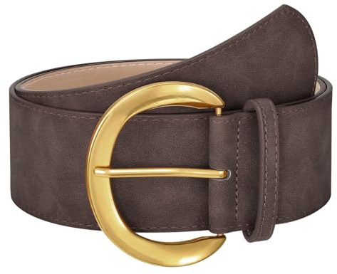 WHIPPY Damen Breiter Gürtel für Kleid Mode Wildleder Gürtel Damen Taillengürtel mit Goldschnalle, Kaffee, 105cm