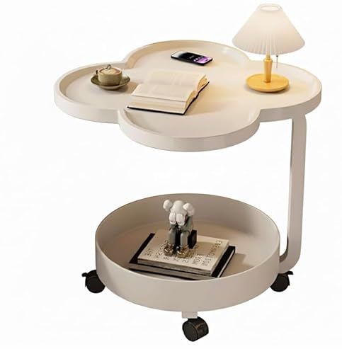 Generico bdit accessori Tavolino da Caffè Mobile a 2 Ripiani con Rotelle, Nero, Design Moderno, 54x43x35cm, con Vassoio Superiore e Ripiano Inferiore (bianco)