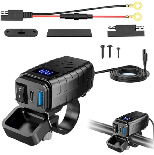 Motorrad USB Steckdose 30W PD Type C & QC3.0, Wasserdichtes 12V-24V USB Ladebuchse mit EIN-/Ausschalter, Quick Charge Type C Schnelltrenner Adapter für Motorrad Boot Wohnmobil Handy Tablet