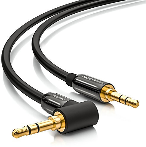 deleyCON 0,5m Klinkenkabel 3,5mm AUX Kabel Stereo Audio Kabel Klinkenstecker 1x 90° gewinkelt für PC Laptop Handy Smartphone Tablet KFZ HiFi-Receiver - Schwarz