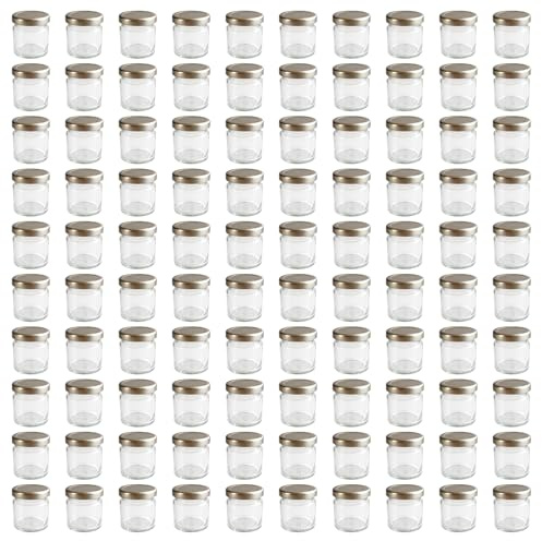 hocz 100x Mini Marmeladengläser 50 ml | mit Deckel Silber TO 43 | kleine Einmachgläser mit Schraubdeckel zum befüllen | Schraubgläser, Sturzgläser Set | leere Gläser für Marmelade | 100 Stück