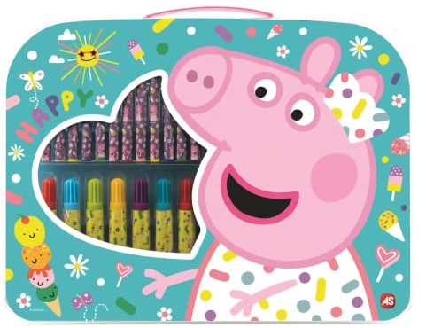 Cefa Toys Peppa Pig Künstler-Koffer, 12 Filzstifte, 6 Farben, Lineal, Bleistift, Radiergummi und Anspitzer, 32 x 25 x 2 cm, Mehrfarbig (66228)