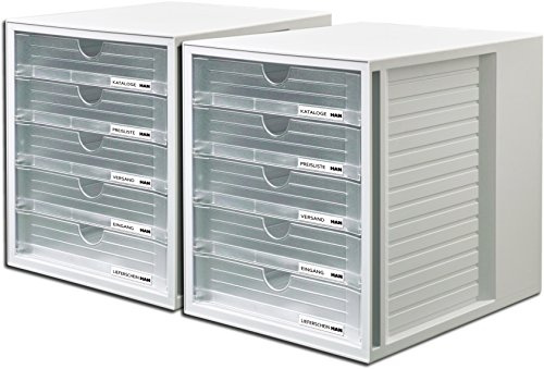 HAN Schubladenbox SYSTEMBOX 1450 mit 5 geschlossenen Schubladen für Formate bis C4 (transluzent-klar / 2 Boxen)