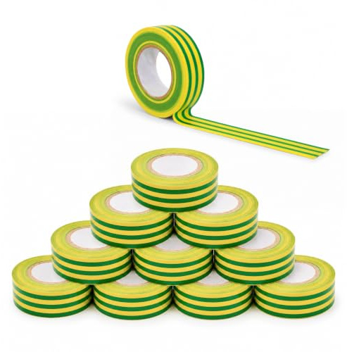 Status syegrpvcet10 papel Multipack eléctrico PVC aislante cinta, verde/amarillo, 20 m, Set de 10 piezas