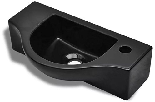 Festnight Keramik Waschbecken Handwaschbecken Waschschale mit Hahnloch 450 x 250 x 120 mm Schwarz