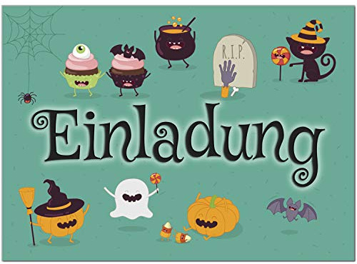 8 Halloween Einladungen mit Umschlägen - Monster-Essen witzig - Tolle Einladungskarten für die Halloween-Party für Kinder und Erwachsene