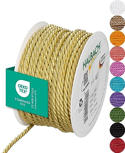 Halbach Satinkordel, 4 mm x 25 m, honiggelb | Glänzende Acetat-Kordel, Made in Germany und Öko-Tex 100 zertifiziert, waschbar und wetterfest, ideal für Indoor und Outdoor