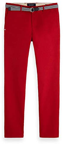 Scotch & Soda Herren AMS Blauw Stretch Stuart Chino with Belt Hose, per Pack Rot (Bandana Red 3293), W31/L32(Herstellergröße: 31/32)