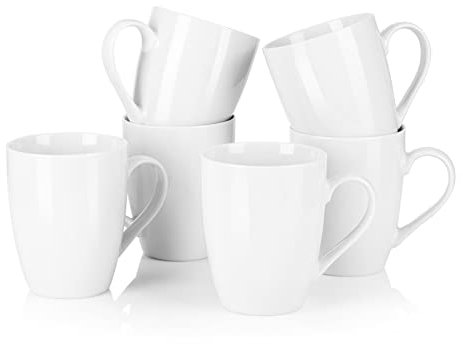 MALACASA, Series Elisa, 6 Pieces Ivory White Porcelain 340ML Coffee Mug Cup