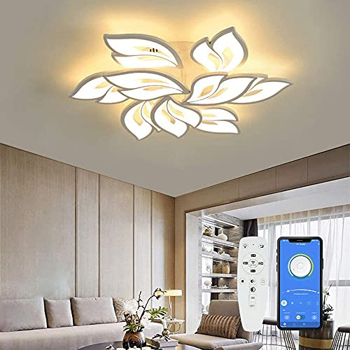 Moderne LED Deckenleuchte Dimmbar, Wohnzimmerlampe mit Fernbedienung APP Lichtfarbe Helligkeit Farbwechsel, Schlafzimmer Deckenlampe Deckenbeleuchtung Lampe, Kronleuchter Dimming Innenbeleuchtung