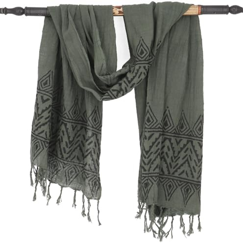 GURU SHOP Handgewebtes Baumwolltuch mit Tribalmuster, Unisex Webschal | 100% Baumwolle, traditioneller Blockdruck, vielseitig einsetzbar, als Schal, Stola oder Sarong