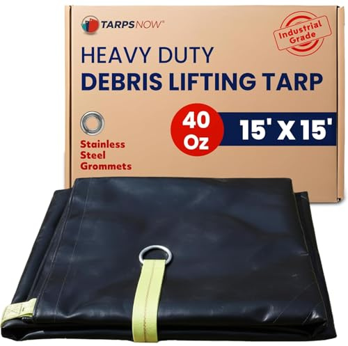 Heavy Duty Tarp with 8 Steel D-Rings - Weatherproof Outdoor Tarpaulin for Construction Roofing and Demolition - Multi Purpose Protective Sheet with for Lifting Debris Dirt Yellow Webbing