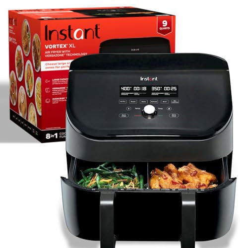 Instant Pot VersaZone Friggitrice ad aria 9QT, 8 funzioni in 1 con tecnologia EvenCrisp, patatine, grigliate, cotte, arrosti, disidrata, riscalda alla stessa o a temperatura diversa, dai creatori di