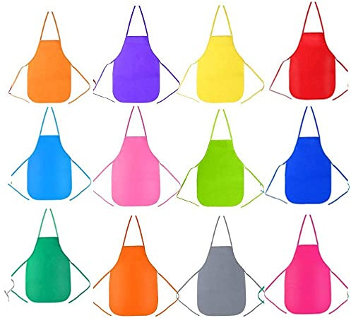 KAIAIWLUO Kinder Bastelschürze Set,Kinder Malschürze Kinderschürze 12 Farben wasserdicht Non-Woven Schürzen Bastelschürze für Kunsthandwerk Malerei Aktivität Klassenzimmer Community Events