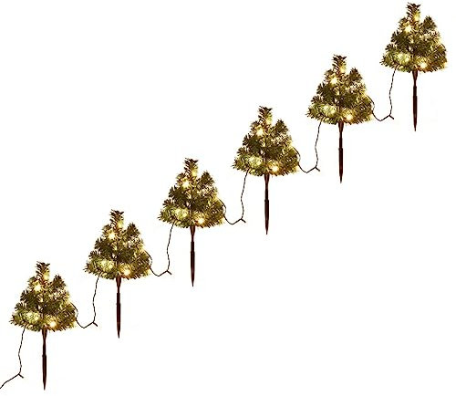 vidaXL 6X Wegbeleuchtung Weihnachtsbaum Gartenbeleuchtung Christbaum Tannenbaum Dekobaum Weihnachtsdeko Gartenleuchte Warmweiß LEDs 45cm PVC